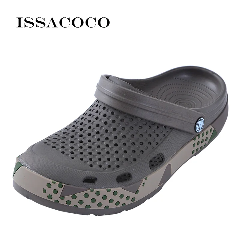 ISSACOCO/мужские шлепанцы; прозрачная обувь; дышащая обувь с отверстиями для мужчин; пляжные сандалии; летние пляжные вьетнамки; Pantuflas - Цвет: Brown