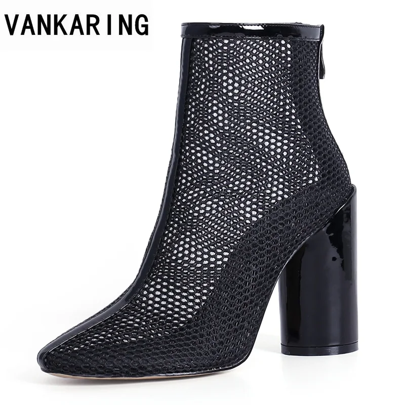 

VANKARING women boots new 2018 fashion black white high heels round toe sexy women summer boots dress party wedding shoes woman