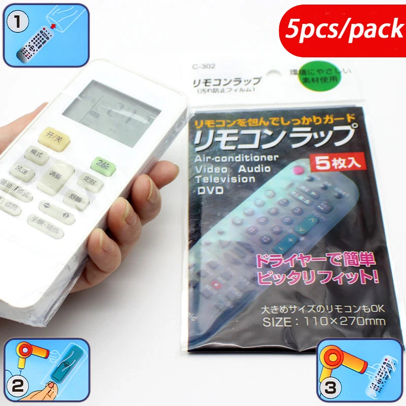 

5 Packs 25Pcs Heat Shrink Film Clear Video TV Air Condition Remote Control Protector Cover Home Waterproof Protective Case New