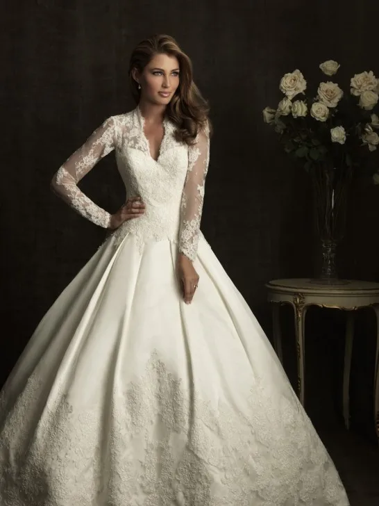 Wedding Gowns V Neck Kate Princess Long Sleeve Wedding Dress