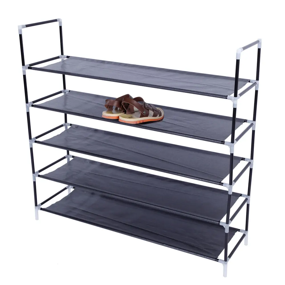

Simple Assembly 5 Tiers Non-woven Fabric Shoe Rack with Handle Black Shoe Storage Cabinet Organizer for Home Dormitory Shoes