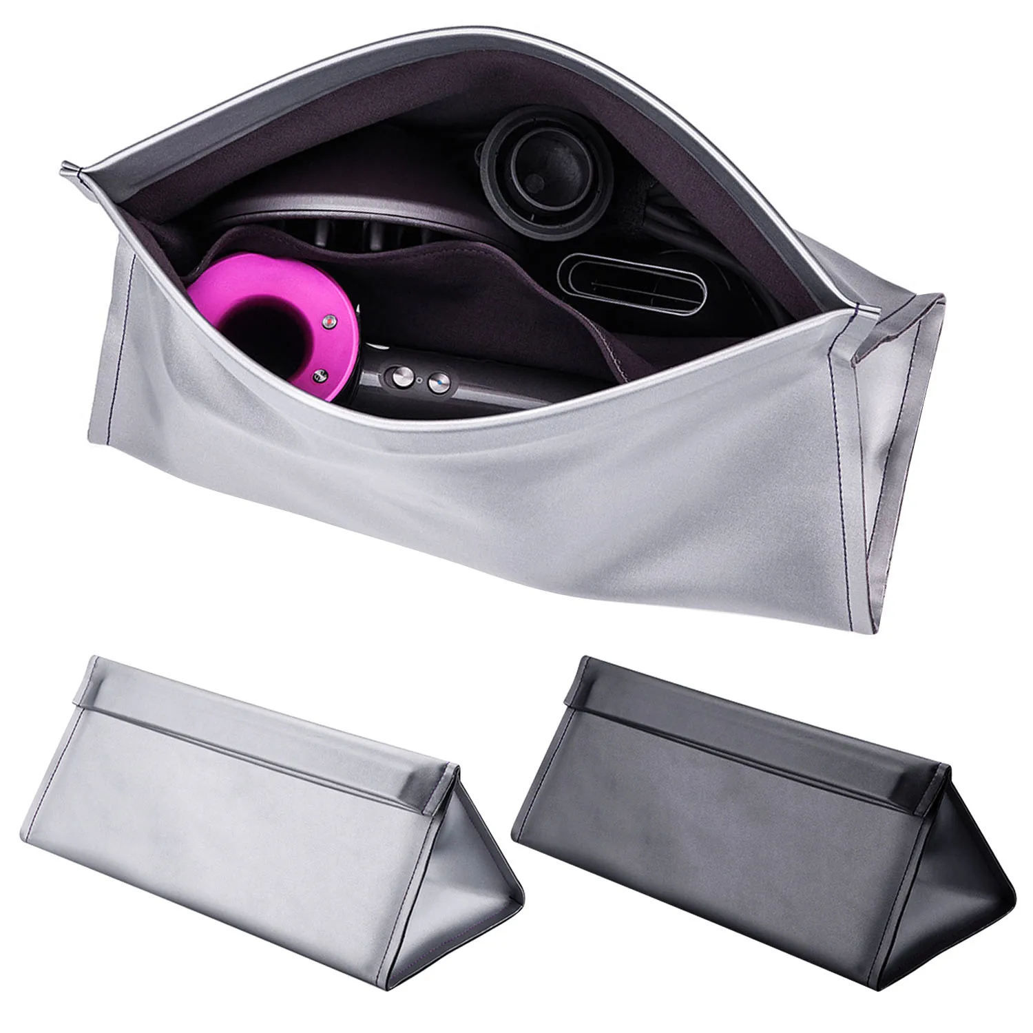 

Behogar Portable Double Layer Waterproof Dustproof PU Leather Storage Carry Case Bag for Dyson Hair Dryer Accessories
