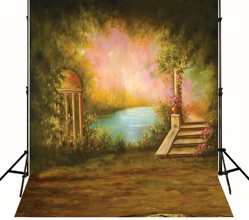 Photography Backdrops Oil Painting Hazy Forest Lakes Flower Photography