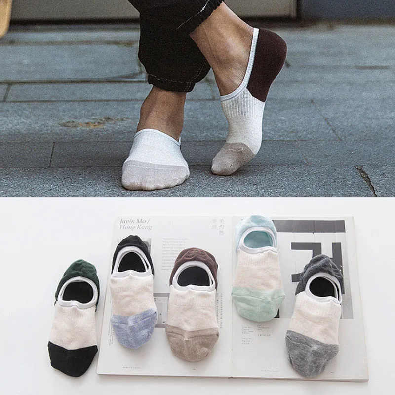 

Patchwork Color No Show Socks for Men Casual Combed Cotton Summer Thin Low Cut Socks Male Popsoket Harajuku Style 1 Pack