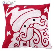 

YITUNRed Gift Santa Claus 100% Cotton Chenille Chain Embroidery Christmas Pillow Case for Chair Bedroom