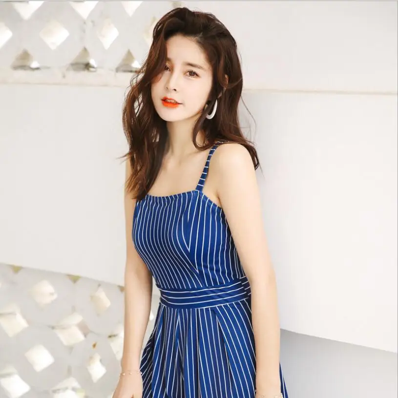 2019 New Cute Girls One Piece Swimwear Sexy Skirt Bathing Suit Women Striped Summer Padded