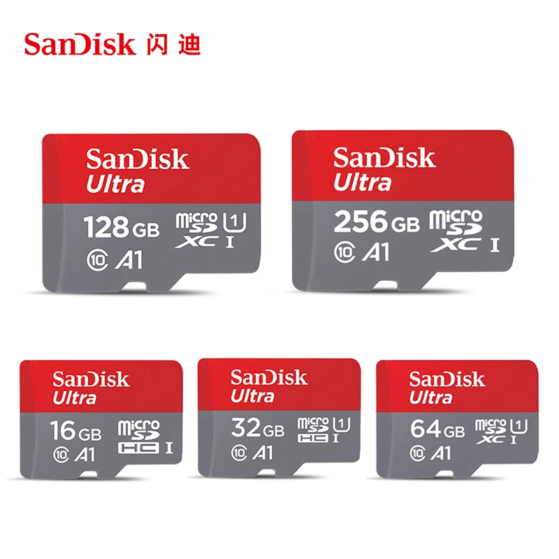 

SanDisk 100MBS Microsd Card 256GB 128GB 64GB 32GB 16GB C10 U1 A1 Memory Micro SD Card Flash TF Card with Reader for Phone