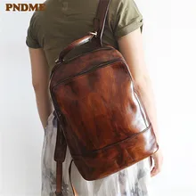 PNDME high quality vintage simple genuine leather ladies backpack large capacity first layer cowhide women's travel schoolbag vintage casual designer genuine first layer cowhide hand painting girls small red backpack ladies women leather travel backpack