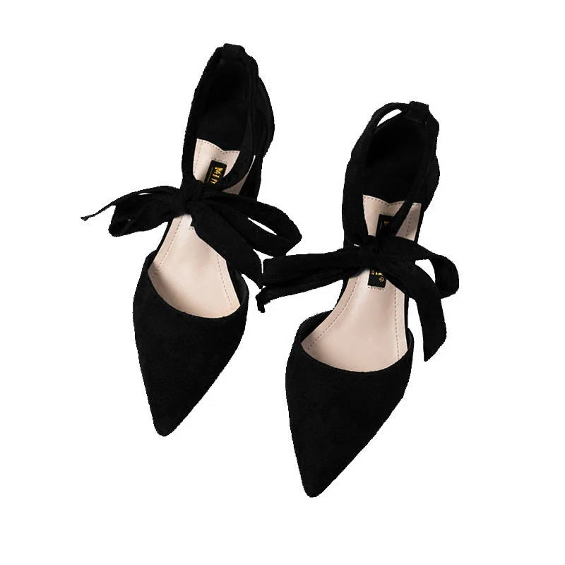 

Women's high heels 2019 new wild pointed thick with straps single shoes