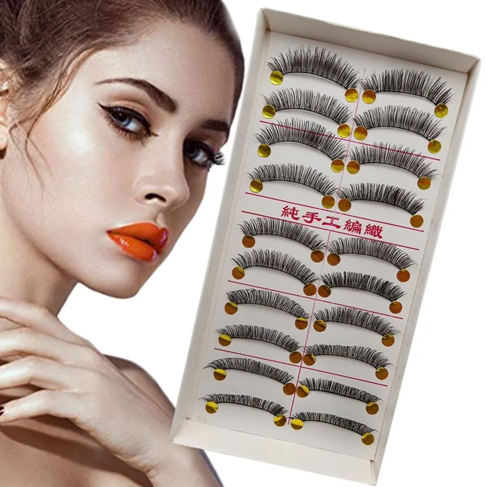 

Pretty Long False Eyelashes 10 Pairs Makeup Natural Fake Thick Eye Lashes Black Nautral Handmade Beauty Tools