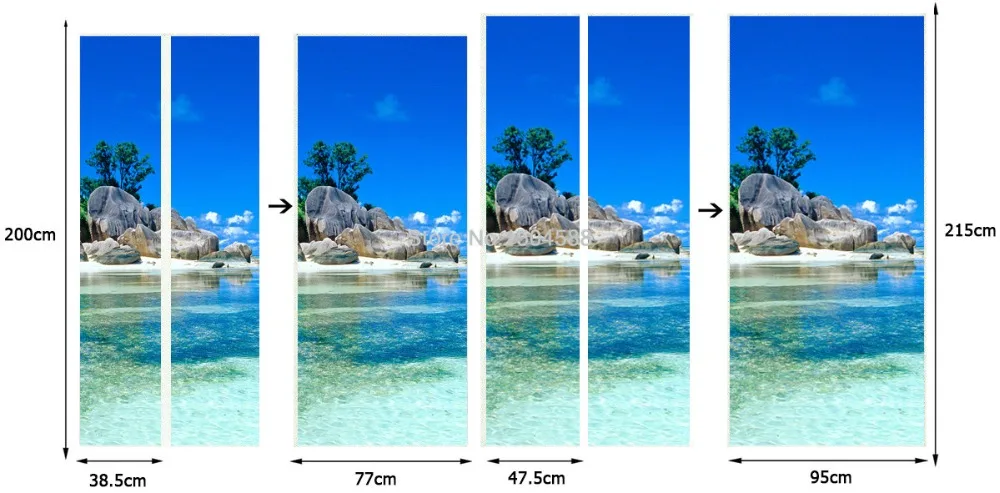 Красивые приморские пейзажные наклейки на дверь, самоклеющиеся водонепроницаемые наклейки на стены, обои для гостиной, ванной комнаты, наклейки на дверь для дома