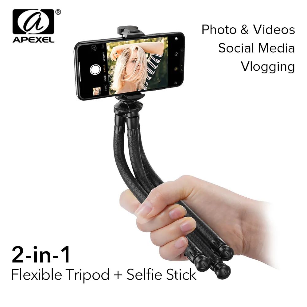 

APEXEL 2 in 1 Octopus Flexible Tripod+Selfie Stick Outdoor Portable Tripode With Remote For Phone Digital DSLRs For GoPro Nikon