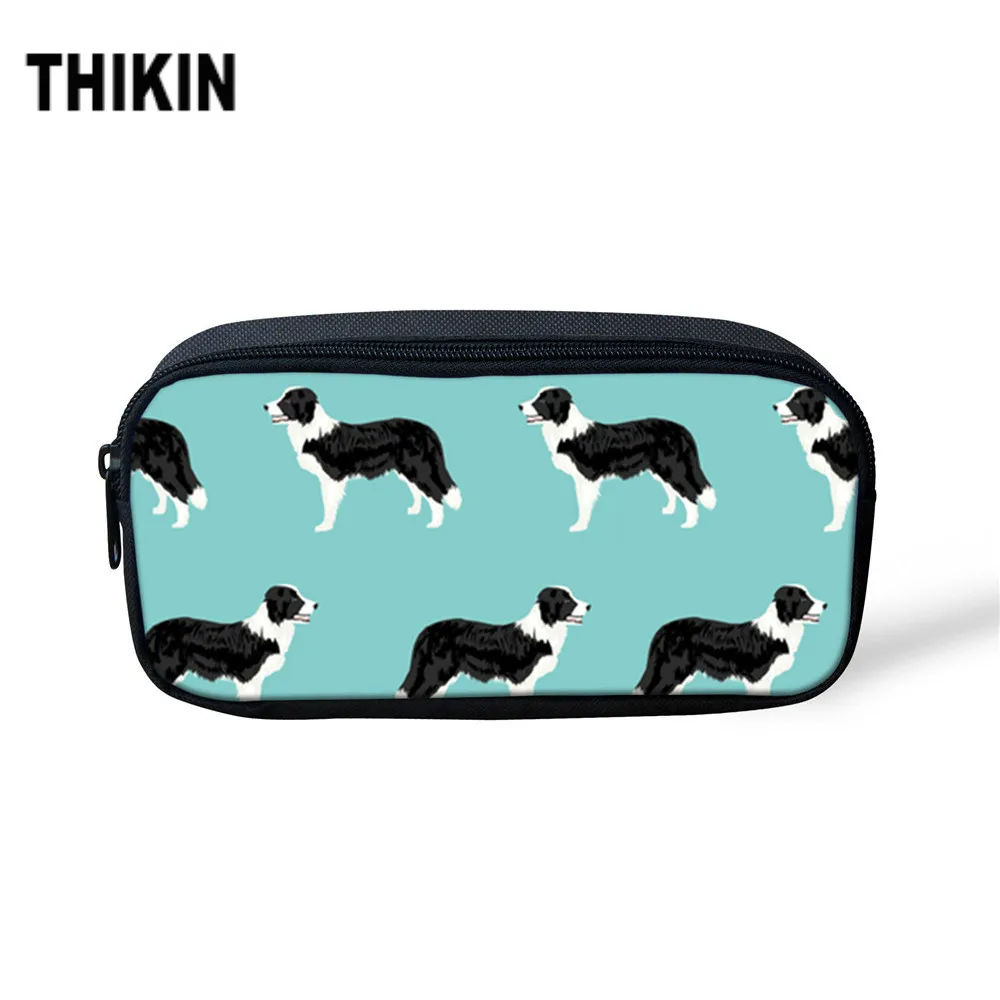 

THIKIN Pencil Case for Children Cosmetic Bag Border Collie Pattern Printing Large Capacity Makeup Bag Back to School Supplies