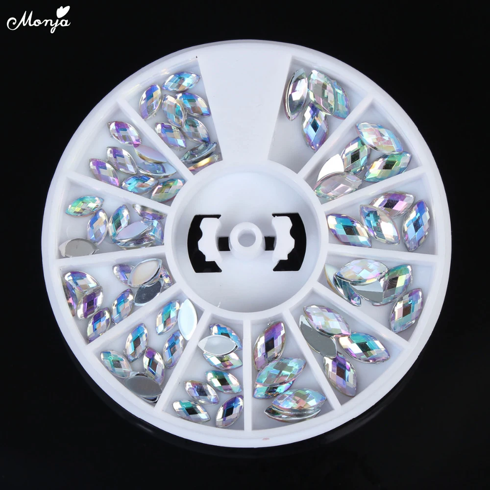 

Monja 12grids/wheel Nail Art Horse Eye Shape Rhinestone DIY Clear Flat Back AB Acrylic Crystal Jewelry Decor Nail Accessories