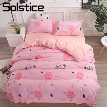 

Solstice Home Textile Pink Flower Girl Teen Bedding Set Queen Full Twin Bed Linens Adult Woman Duvet Cover Pillowcase Flat Sheet