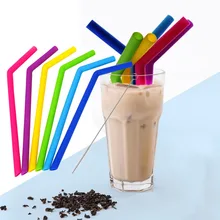6 шт соломинки многократного использования пищевой силиконовые соломинки и 2 шт чистящие щетки мультфильм красочные экологически чистые напитки инструменты