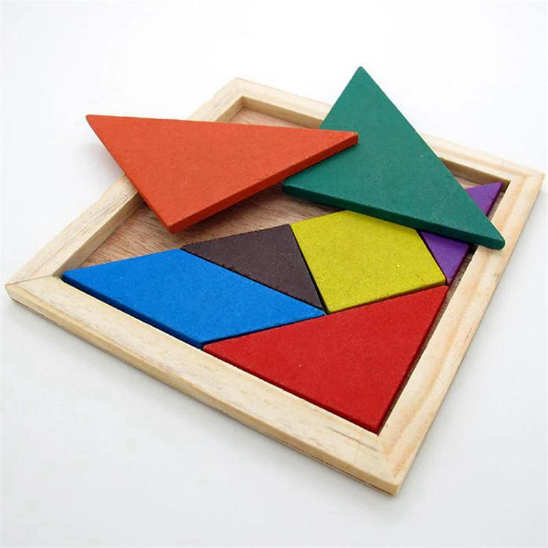 

Wooden Tangram 7 Piece Jigsaw Puzzle Colorful Square IQ Game Brain Teaser Intelligent Educational Toys for Kids