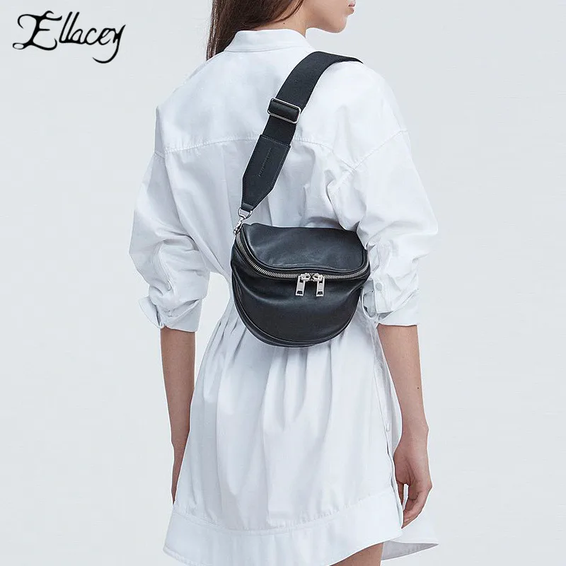 

2019 New Women Quality Leather Chest Bag Fashion Top Layer Cowhide Ladies Messenger Bag Solid Black White Mini Bag