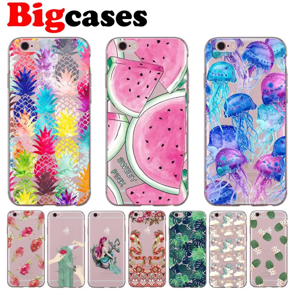 For iphone XS Max XR X 8 7 6 6S Plus 5 5S SE 5C 4S Case Soft TPU Silicone Cute Color Pineapple Mermaid Cactus Cherry Phone Cover |