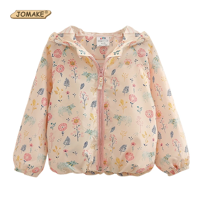 

JOMAKE 2019 Spring Girls Jacket Floral Windbreaker For Girl Hooded Baby Girl Jackets Flower Printed Kids Outerwear & Coats