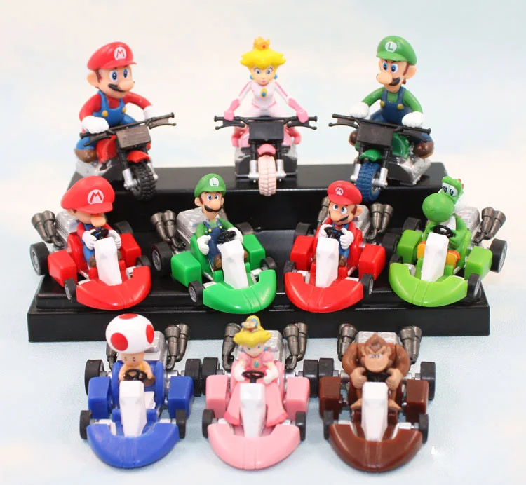 10pcs/set Super Mario Bros Kart Pull Back Car Cute figures PVC Collection figures toys for christmas gift brinquedos Toy