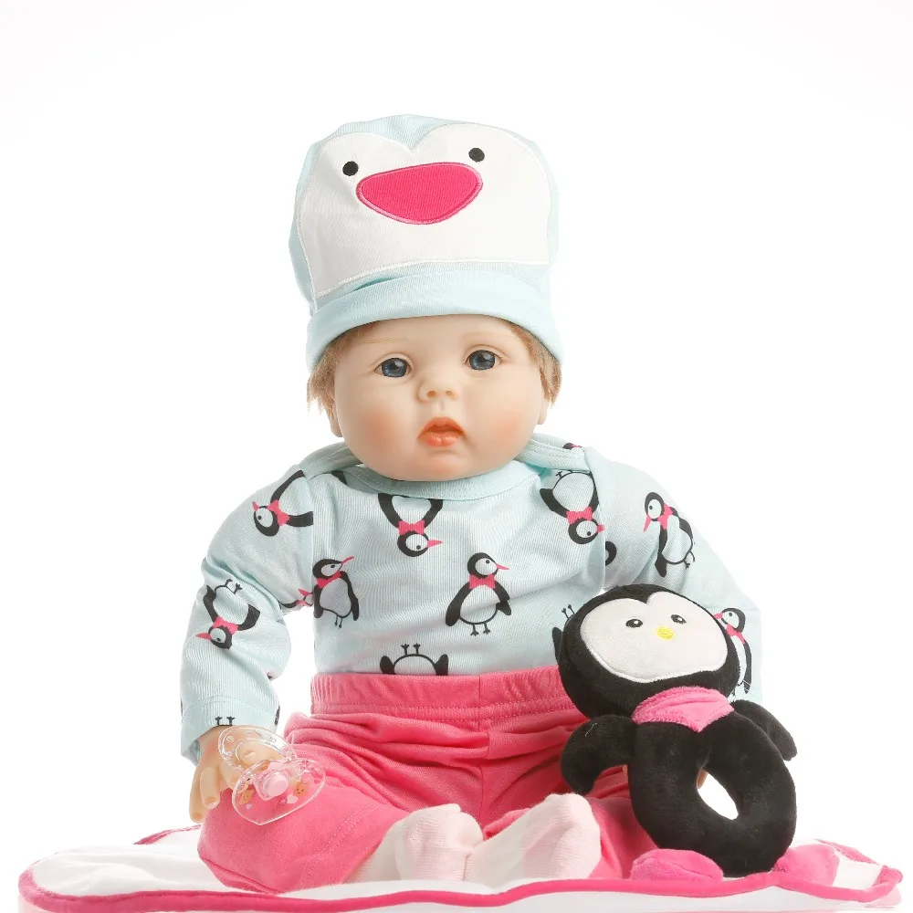 SanyDoll 22 дюймов см 55 см Силиконовые Детские куклы reborn, Реалистичные модные милый маленький пингвин костюм Рождественский подарок