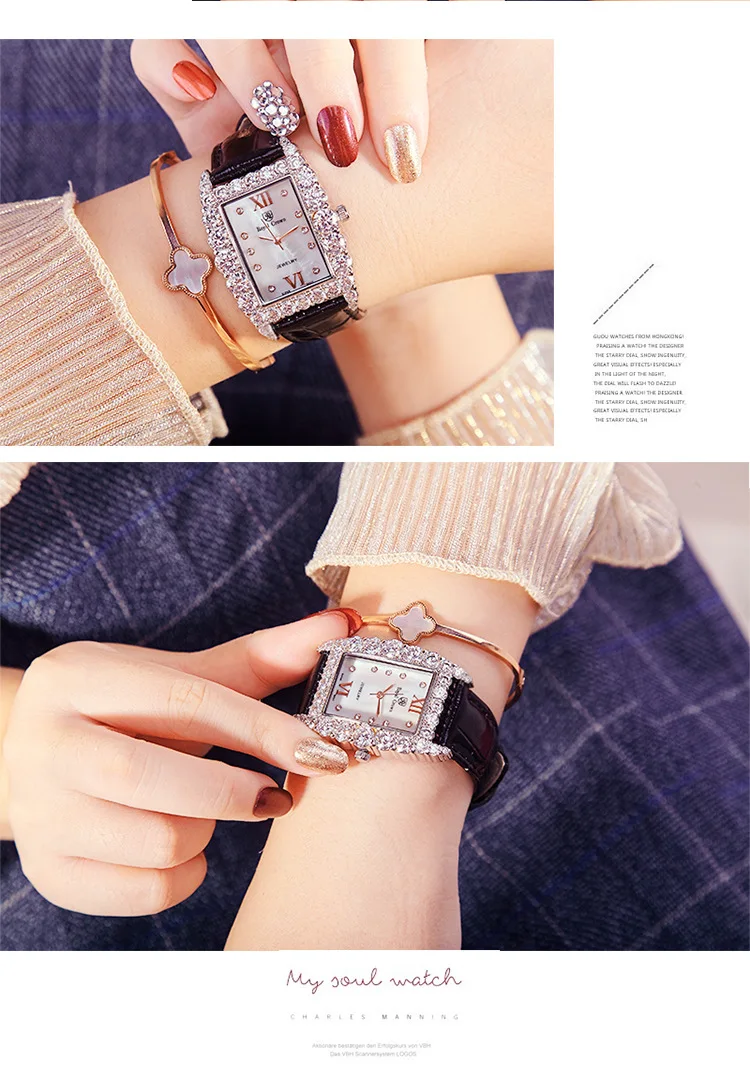 Королевская корона женские часы мov из Японии не установка Кристальные часы изысканное модное платье браслет кожаный роскошный Винтажное кольцо коробка
