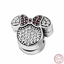 Desney Ясно CZ Красные кристаллы Minie мыши Компьютерные клип бусины для женщин ювелирных изделий DIY Fit PANDORA талисманы Серебро 925 CL025