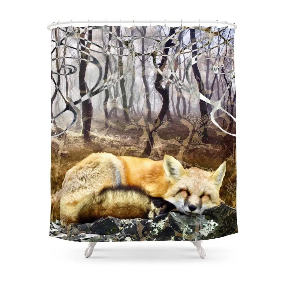 Art Nouveau Sleeping Fox Shower Curtain Waterproof Polyester Fabric