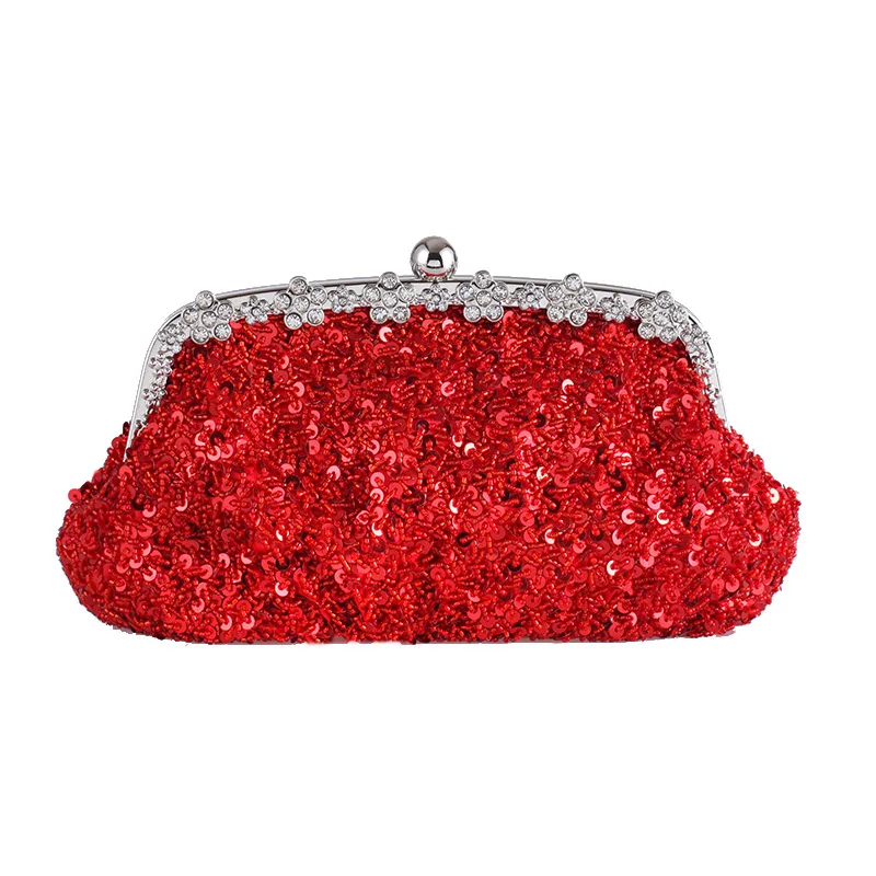 

New Bridal Bridalmaid Bag Women's Rose Dinner And Rress Evening Party Purse Color Sequin Beading Wallet