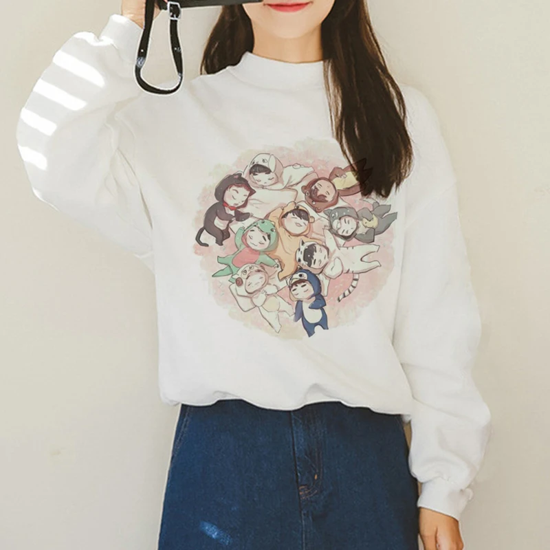  Exo Harajuku Kawaii Cartoon Turtleneck Hoodies for Women Ullzang Idols Funny Sweatshirts Korean Fan