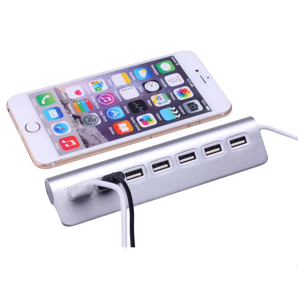High Quality Micro Mini Aluminum Alloy 7 Ports USB 2.0 Hub For Apple Mac PC Laptop Computer Peripherals Accessories