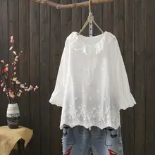 Kyqiao Богемские белые рубашки Мори девушки японский Harajuku стиль boho три четверти рукав белая вышивка блузка Топы