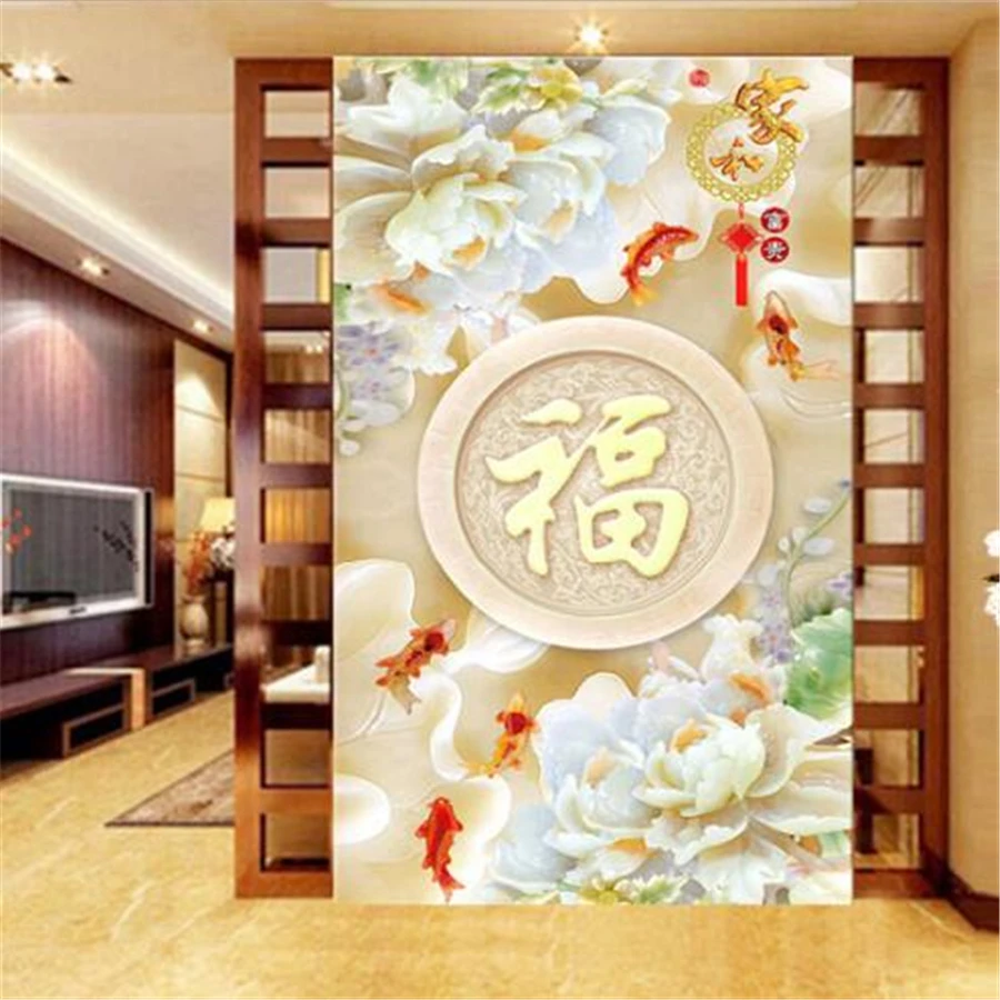 

wellyu Custom Wallpaper 3D Stereo murals Jade Buddha Peony House and Arcade Aisle Background Murder wallpaper papel de parede