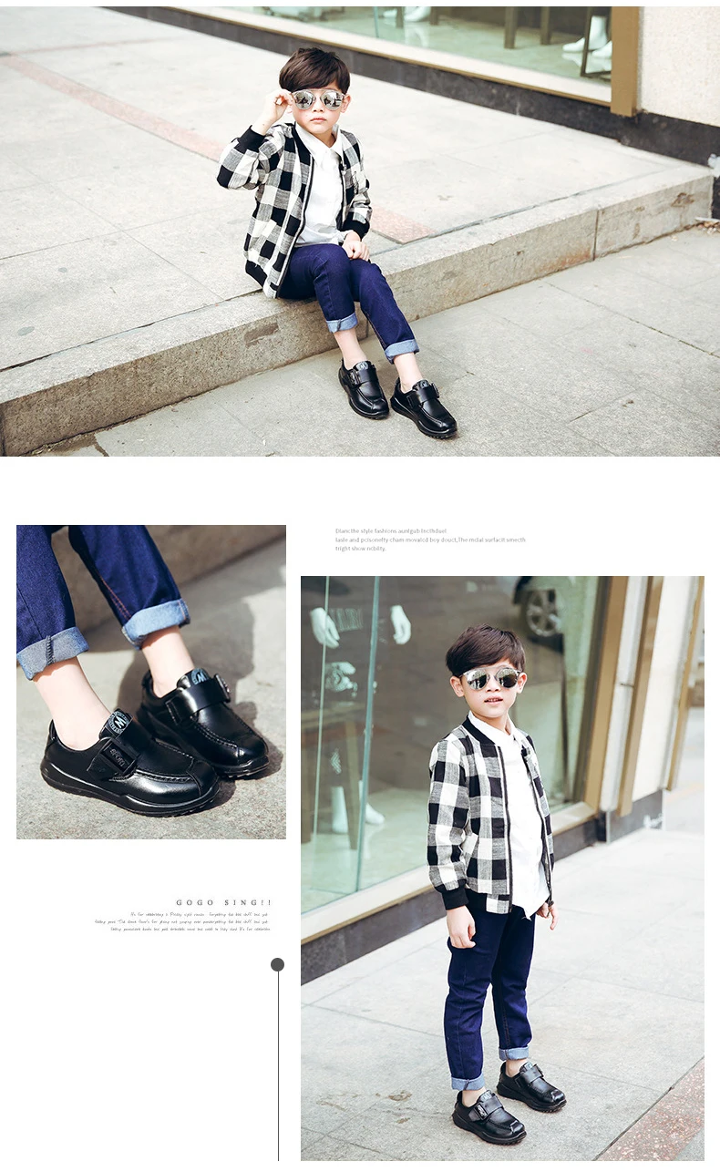 Модный бренд натуральной кожи мальчиков обувь против скольжения Водонепроницаемый без каблука Повседневная детская обувь черного