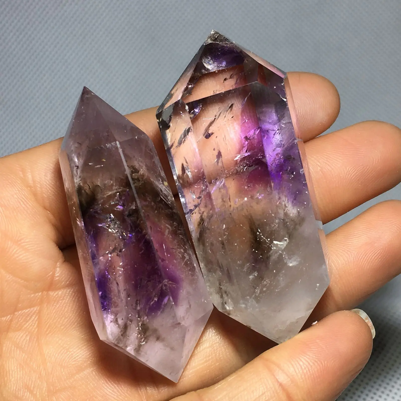 

2pcs Natural Amethyst Quartz Obelisk Crystal Double Wand Point Reiki Healing