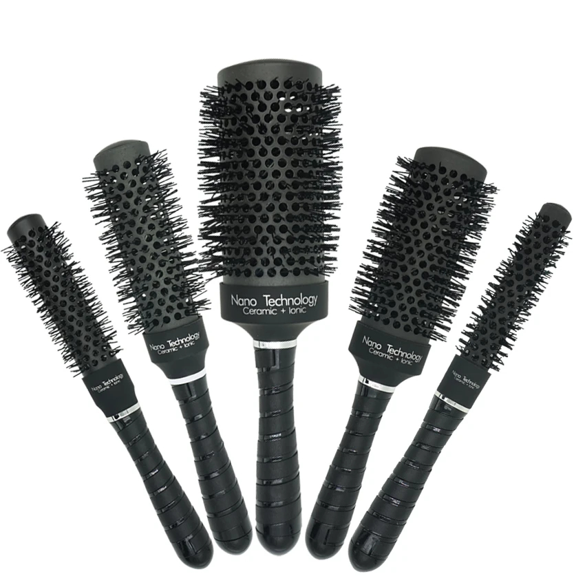 

Pro Nano Technology Ionic Hair Ceramic Brush In Black Color Heat Resistant Alunimium Hair Barrel Brush M-98 In 5 Sizes To Choose