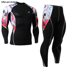 Велоспорт комплект печать сжатие фитнес футбол баскетбол быстрого сухие колготки и нижние многофункциональный основной с длинными рукавами