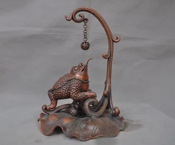 

Christmas Old Chinese bronze frog Golden Toad Lotus leaf statue Incense Burner censer New Year