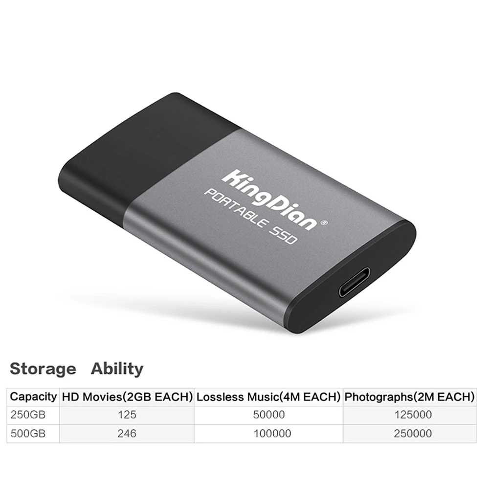 KingDian P10 портативный SSD USB 3,0-адаптер type-C 250 ГБ/500 Гб внешний твердотельный накопитель для компьютера, ноутбука, настольного телефона