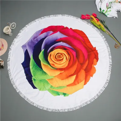 Large Round Flower Pineapple Pizza Microfiber Donut Beach Towel for Adults Hamburger Watermelon Beach Mat Serviette De Plage - Цвет: 21