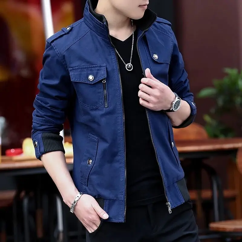 Cargo Jacket Man Casual Men Jackets Army Green Slim Brand Work Jackets Cotton Outerdoors Solid Color Overcoat Veste Homme 214