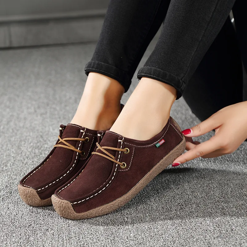 

DAOKFPO Spring Autumn Women Flats Comfortable Soft Flock Leather Lace Up Shoes Woman 5 Colors Flat Women's Casual Snails Shoes