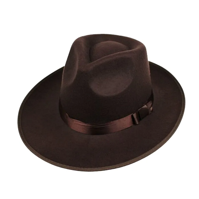 FS Unisex Black Gray Brown Wool Hats Fedora Men Trilby Wide Brim Felt Hat For Women Jazz Cap Panama Autumn Winter Gentleman Hat - Image 3