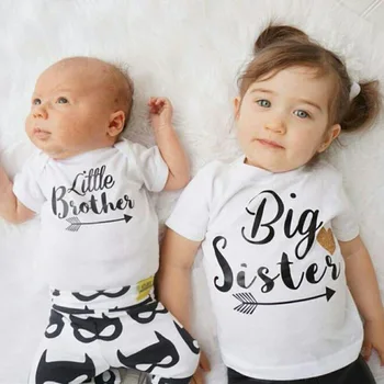 

Little Brother Big Sister T Shirt Little Sister and Big Sister Matching Clothes T Shirt Letters Printed 100% Cotton Romper