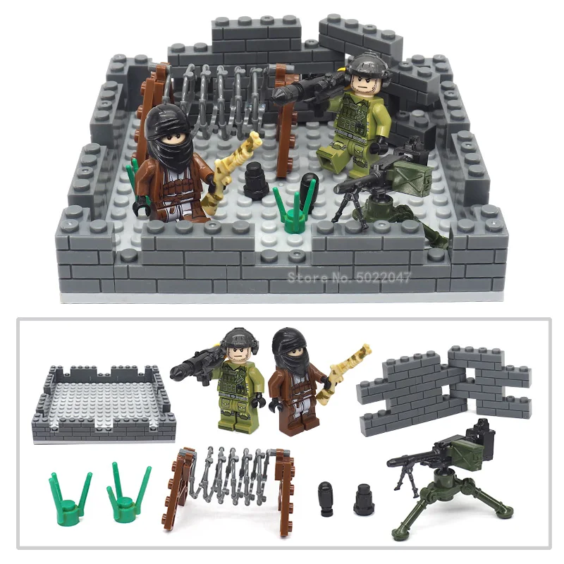 

Legoinglys Military War fortress Building Blocks Assemble Moc ww2 Figures Soldier Weapons Machine Gun Roadblock Gift For Boy Toy