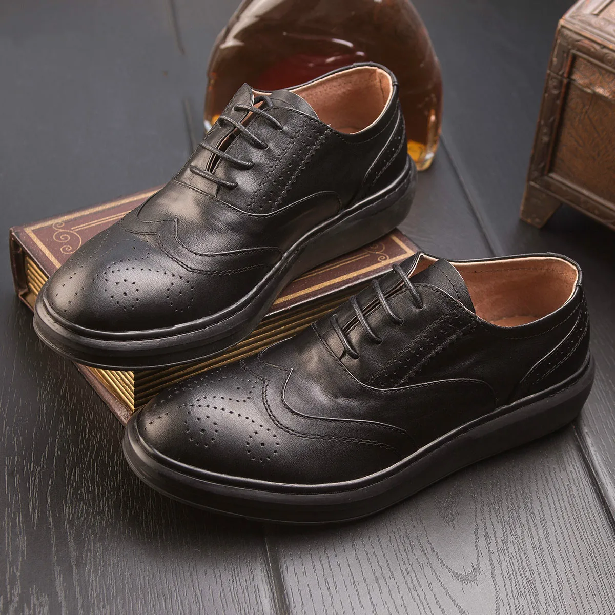 Casual Schuhe Temperament Station Gürtel Männer Leder Flut Bullock Geschnitzt Schwarzes Hilfe Europäischen Niedrige Business Britischen UEHqf5Tw