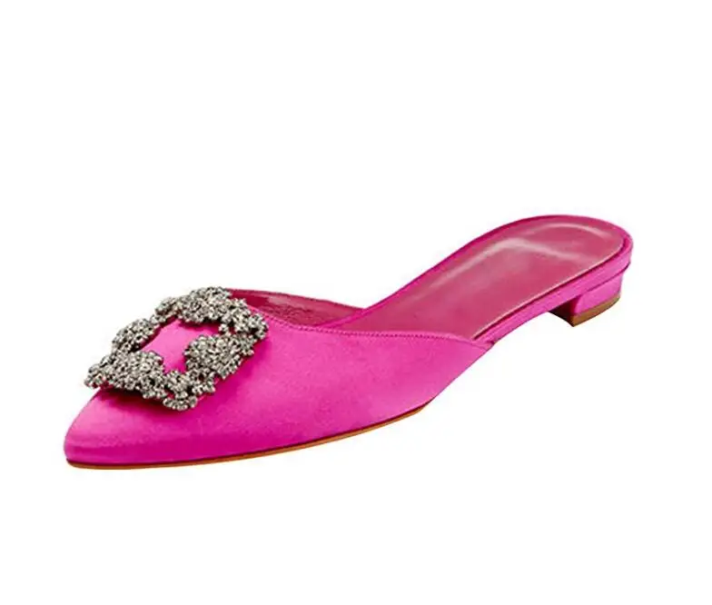 Kmeioo/женские туфли без каблуков, размеры США 5-15, женские атласные туфли на плоской подошве со стразами, украшенные камнями, с острым носком - Цвет: Rose-satin
