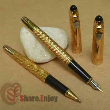 

2 PCS JINHAO 163 COMPLETE GOLDEN MEDIUM NIB FOUNTAIN PEN + ROLLER BALL PEN FREE SHIPPING