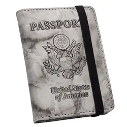 США двойной Орел мраморный узор сложный стандартный размер Обложка для паспорта с повязкой pu кожаный держатель для паспорта с путешествия